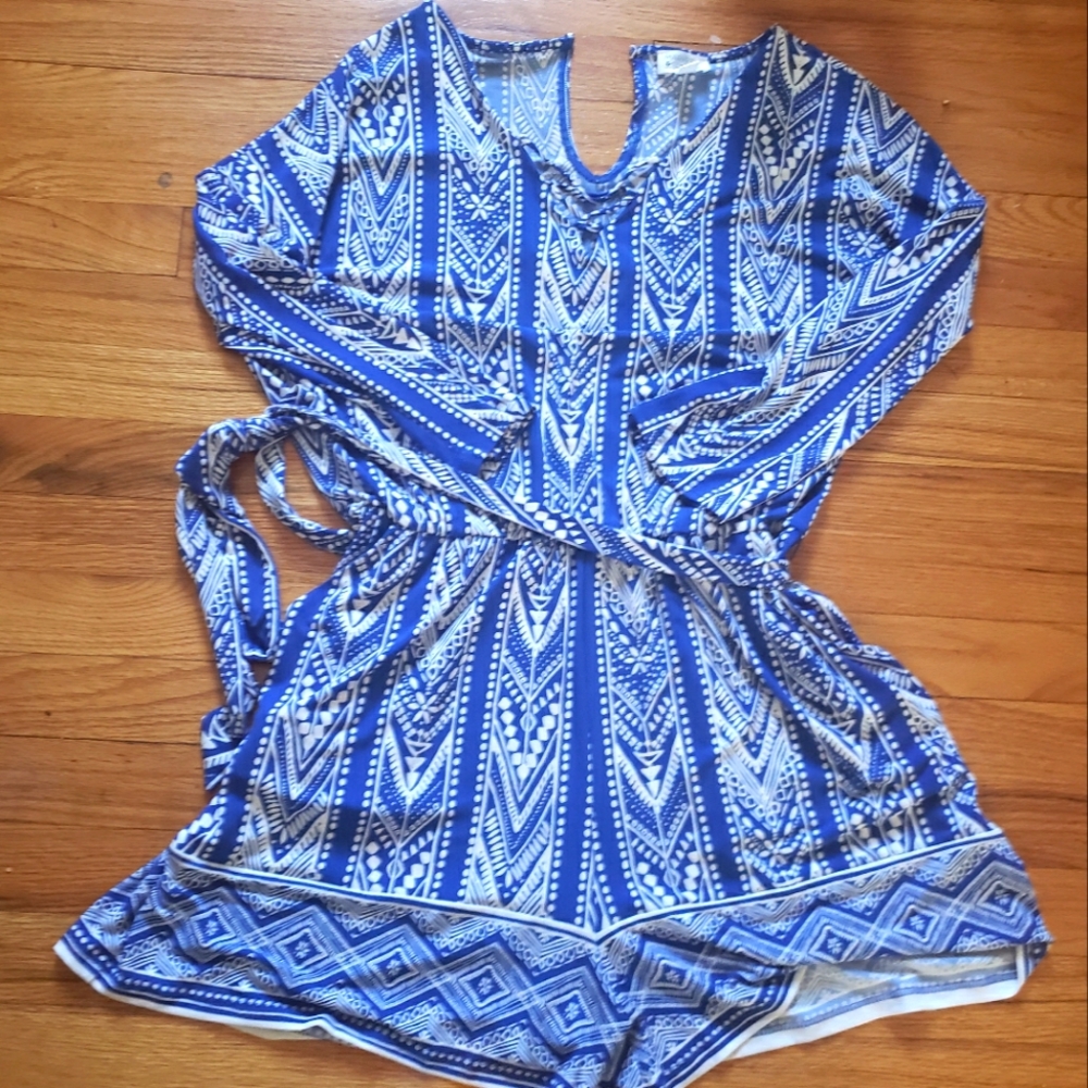 Market Spruce Large Blue & White Shortsleeve Patterned Romper